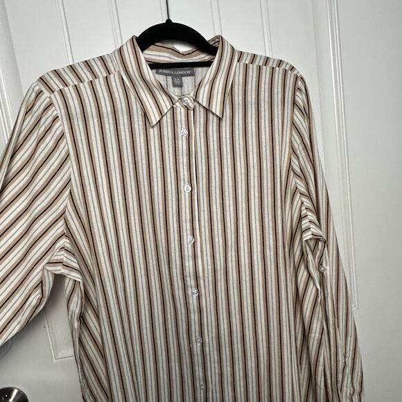 Jessica London Striped Linen Button Down Shirt 16 W Tunic Minimalist Neutral - Picture 10 of 13